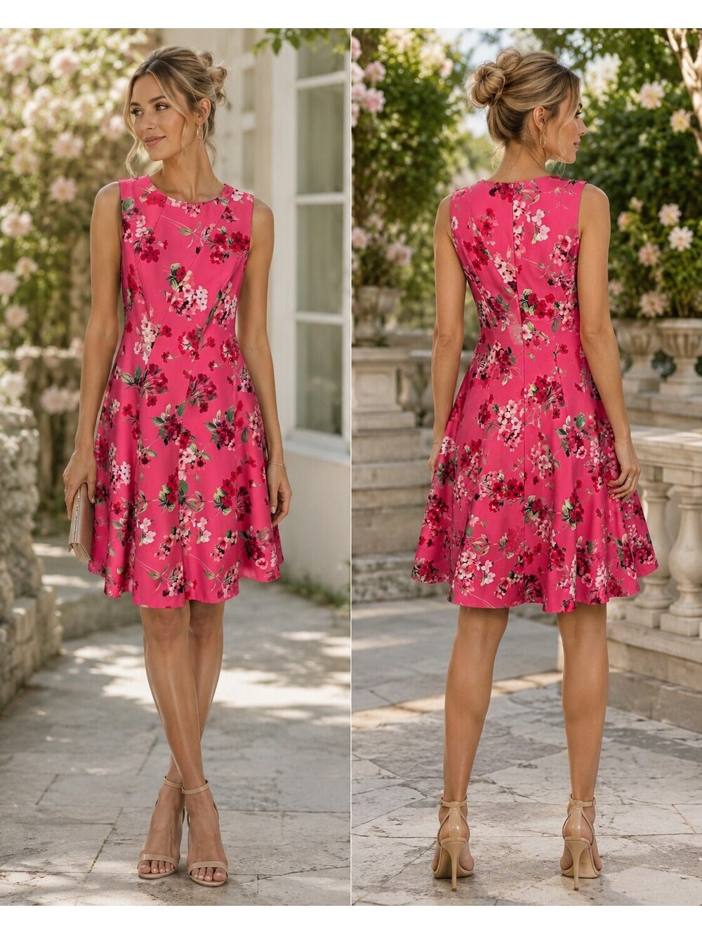 Adrianna Papell Pink Floral Fit & Flare Sleeveless Dress sz 6  Cocktail Party